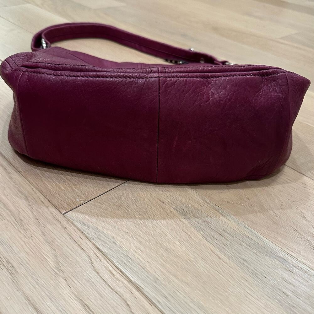 B Makowsky Purple Leather Hobo Style Convertible Satchel Purse - Picture 7 of 11